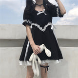 Summer Prom Gothic Lolita Dress Girl Sundress Japanese Harajuku Kawaii Cute Short Puff Sleeve Black Dress 2021 Black Dress Woman