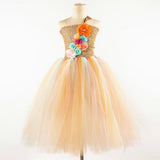 Flower Girl Tutu Dress Long Princess Fairy Costumes for Kids Girls Floor Tulle Dresses with Garland for Wedding Birthday Party
