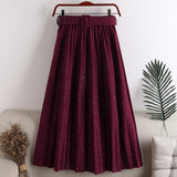 Fashion Elegant Vintage Pleated Elastic High Waist Long Women Summer Pink Maxi Skirt