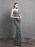 Spaghetti Strap Sleeveless Party Dress Shinning Color Sequins Prom Dress Mermaid Slim Floor Length