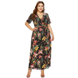 Plus Size Women 5XL 6XL Summer Party Boho V Neck Short Sleeve Print Beach Wear Long Maxi Bohemian Dress