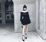 Punk Gothic Black Shirt Dress Harajuku Long Sleeve V Collar Sexy Punk Hip Hop Mini Dresses Goth Party Streetwear Grunge Dresses