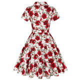 Vintage Pinup Hepburn Style 60s Floral Gown Party Rockabilly Dress Female Elegant Turn Down Collar Women White 50S Swing Dresses