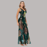 Plus Size Cocktail Dresses Long Sexy Mermaid V Neck Sleeveless Sequins Formal Party Dress