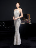 Halter Neck Evening Dress Sleeveless Mermaid Women Sequins Full Party Gowns Slim Prom Dress