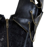 Women Steampunk Faux Leather Corset Burlesque Chains Zipper Vintage Gothic Floral Halter Overbust Corsets Bustiers Plus Size