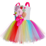 Rainbow Princess Girls Candy Dress for Birthday Halloween Costume for Kids Girl Sweet Lollipop Flower Girl Dresses with Headband