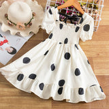 Children Dresses For Girls Chiffon Polka Dot Print Cute Princess Tutu Ball Gown Kids Party Casual Clothes Short Sleeve Sundress