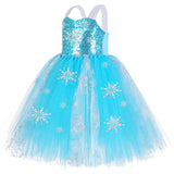 Sequins Elsa Princess Dresses for Girls Costumes Snow Queen Tutu Dress Long Girl Kids Dress Up Clothes for Halloween Birthday