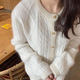 Autumn Women Coat Single-breasted Long Sleeve Pocket Knit Cardigans Solid Elegant Casual Sweater