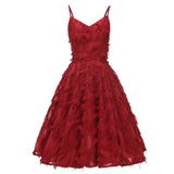 Vintage A-Line Fringe Flare Elegant Cami Swing Summer Spaghetti Strap Glamorous Christmas Party Dress