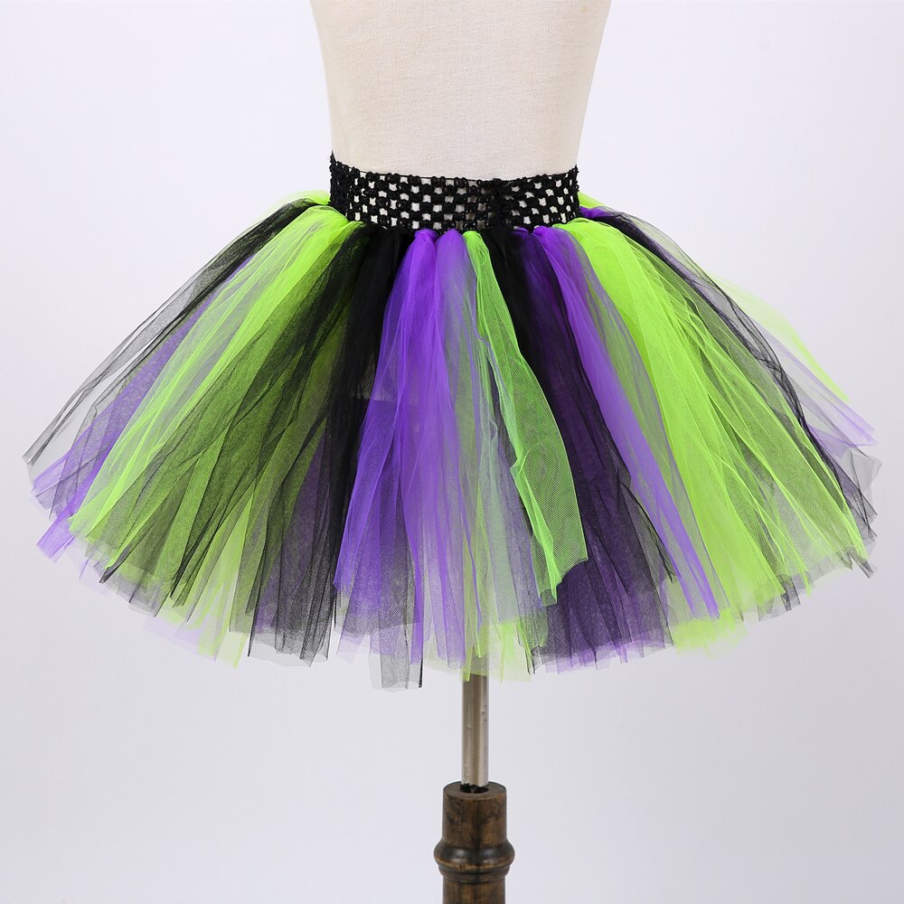 Witch Girls Tutu Skirt for Kids Halloween Cosplay Costumes for Girl Princess Tulle Skirts with Witch Hat Magic Broom Child Tutus