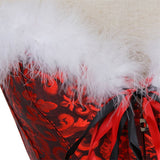 Women Sexy Jacquard Feathers Overbust Corset Christmas Santa Costume Burlesque Vintage Floral Slim Corset Bustier Lingerie Top