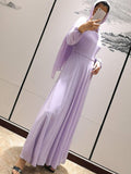 Belt Bow Chiffon Muslim Dress Abaya Dress Plus Size Arab Casual Dress Prom Gowns Robe De Soriee Full-Sleeve O-neck Dress