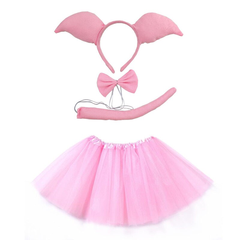 Women Girl Pink Pig Cosplay Headband Tutu Skirt Tie Tail Set  Kids Children Birthday Party Props Costume Halloween Carnival Gift
