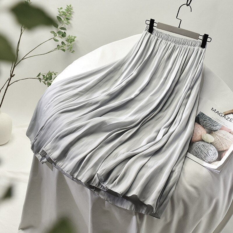 Woman Elastic High Waist Solid Soft Chic A-Line Elegant Skirts Outwear