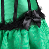 Women Sexy Lace Corset Dress Satin Striped Cup Straps Corset Bustier Lingerie Top With Asymmentrical Floral Skirt Set Green