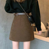 Women Casual Short Skirt Fashion Korean Style All-match High Waist Ladies A-line Mini Skirts With Belts