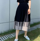 Women Spring New Knitting High Waist Casual A-Line Pleated Piano Keyboard Skirts