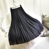 Woman Elastic High Waist Pleated Dot Chic A-Line Mesh Skirts Streetwear