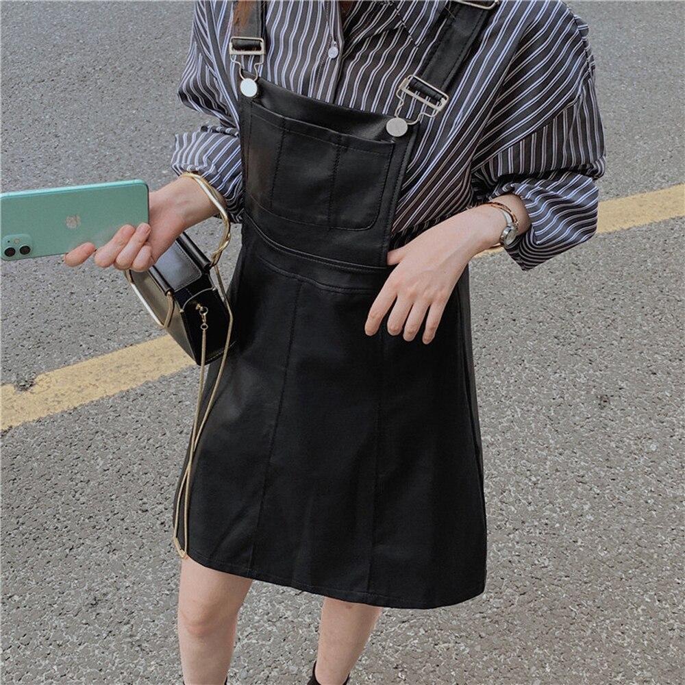 Black PU Leather Women Punk Mini Dress Spaghetti Straps Gothic Sexy Club Streetwear Rock Retro Vintage Casual Dresses