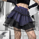Grunge Mini Ball Gown Skirt Lolita Harajuku E-girl Women Gothic Lace Skirts Leopard Print High Waist 90s Vintage Emo Alt Clothes