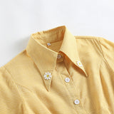 Turn-Down Collar Buttons Yellow Vintage 50s Plaid Midi Shirt Elegant Summer Belted Retro Dress