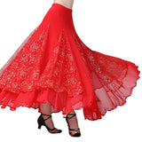 Ballroom Dancing 360 Degree Long Swing Latin Salsa Rumba Flamenco Dance Skirts Tribal Floral Mesh Dance Skirts