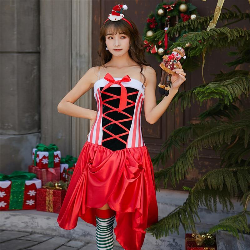 Sexy Christmas Dress For Women Santa Claus Costume Cosplay For Adult Carnival Performance Party Suit