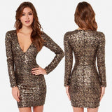 Women Gold Sequins Elegant Mini Short Bodycon Slim Pencil Club Party Christmas Sheath Dress