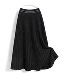 Women Elastic High Waist Elegant A-Line Thick Knit Stripe Skirts Outwear