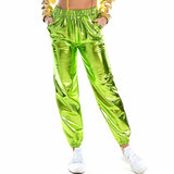 Shiny Holographic Pants Loose High Waist Metallic Trousers Dance Performance Hip Hop Pants Streetwear Joggers