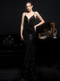 Women Strap Maxi Party Dress Sexy V Neck Evening Dress White Sequin Dress