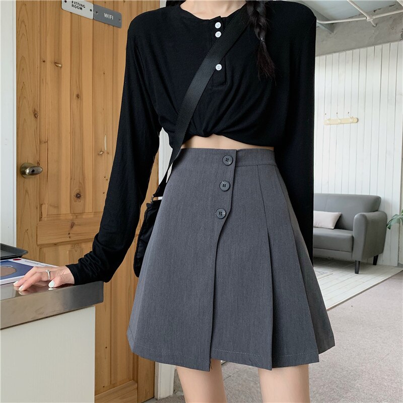Women High Waist Mini Skirts Korean Style Solid Color All-match A-line Ladies Elegant Casual Skirt