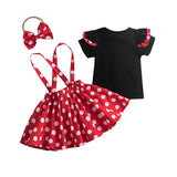 Dot Print Baby Girl Clothes Set For Toddler Kids Pullover Cotton Tops Bow Polka Suspender Skirt Headband Infant Outfits Clothes