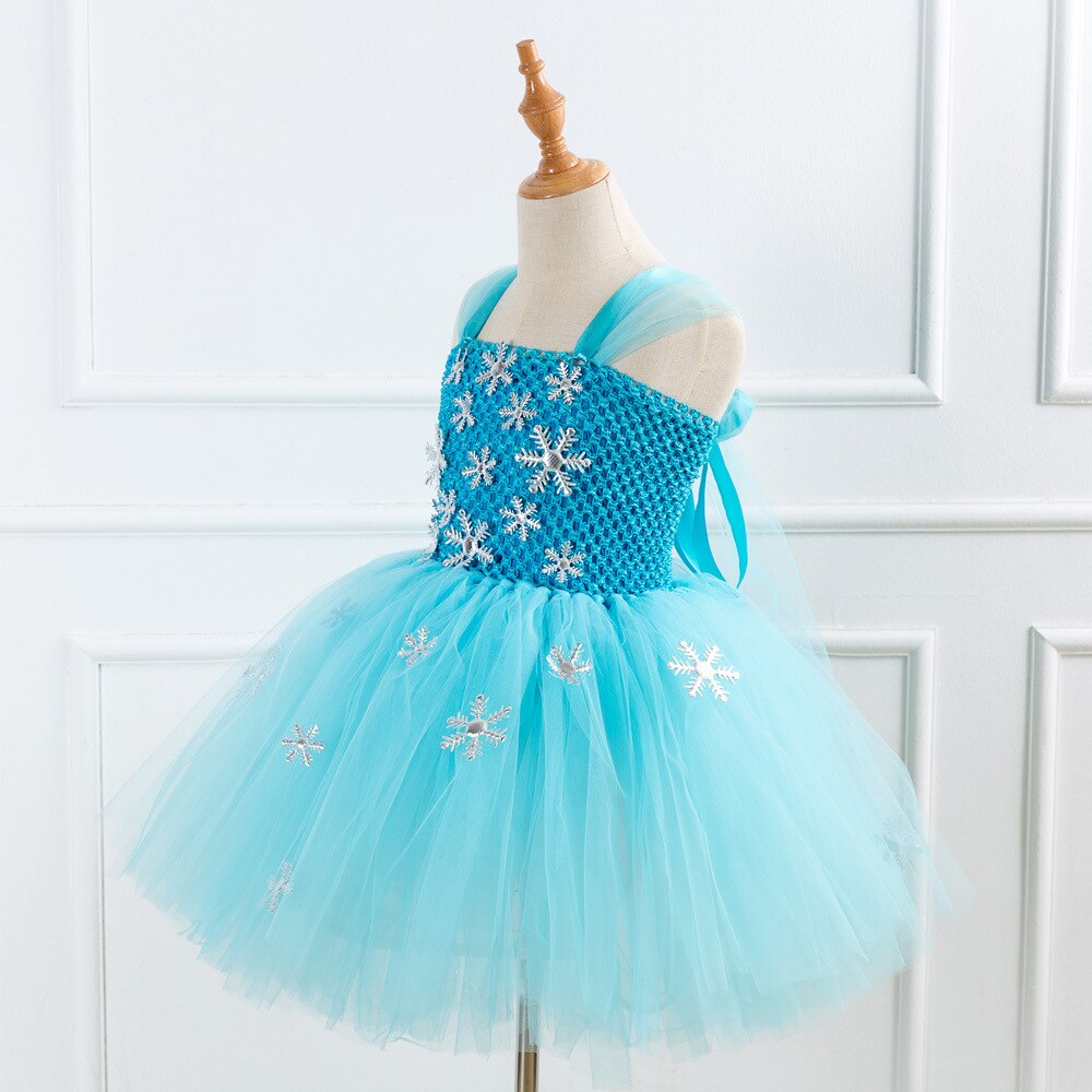 Blue Princess Elsa Dress for Girls Snow Queen Tutu Dress Up Costumes for Kids Girl New Year Clothes Snowflake Christmas Outfits