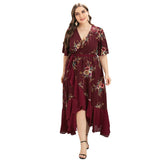 Floral Print Summer 5XL Plus Size Women Boho V Neck Ruffle Long Bohemian Party Wrap Dresses