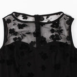 2023 Floral Embroidered Mesh Overlay Elegant High Waist Black Tunic Dresses for Women Sleeveless A Line Winter Party Dress
