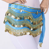 Women Belly Dance Wave Shape Velvet Hip Scarf With Silver Gold Coins Indian Dance 3 Rows Sequin Beading Wrap Belt Skirt