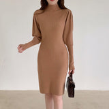2023 Autumn Winter Fashion Sexy Half High Neck Women's Mini Knit Dress Casual Bodycon Solid Long Sleeve Ladies Dress
