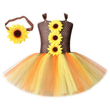 Kids Sunflower Tutu Dress Girls Fancy Fairy Costumes for Fall Woodland Halloween Princess Dresses with Headband Children Outfits