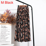 High Waist Floral Print Mid Calf Long Pleated Women Summer Vintage Elegant Chiffon Midi Skirt