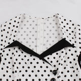 White and Black Two Tone Button Front Wrap Polka Dot High Waist A Line Vintage Retro Swing Dress