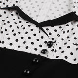 White and Black Two Tone Button Front Wrap Polka Dot High Waist A Line Vintage Retro Swing Dress