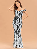 New Elegant Off Shoulder White Sequin Evening Dress Women Party Maxi Dress