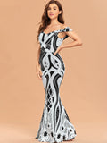 New Elegant Off Shoulder White Sequin Evening Dress Women Party Maxi Dress