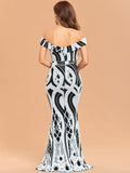 New Elegant Off Shoulder White Sequin Evening Dress Women Party Maxi Dress