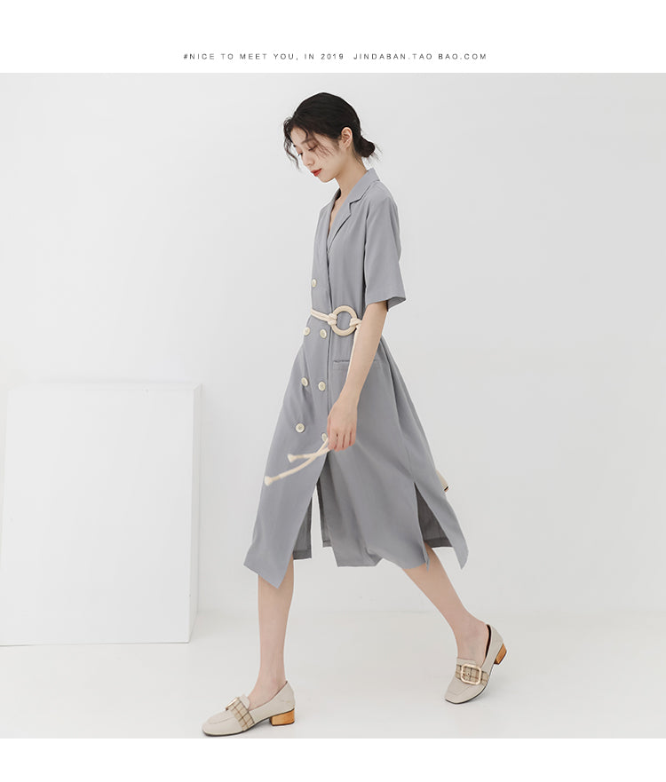 spring new Korean version of the port wind retro temperament suit collar short-sleeved dress