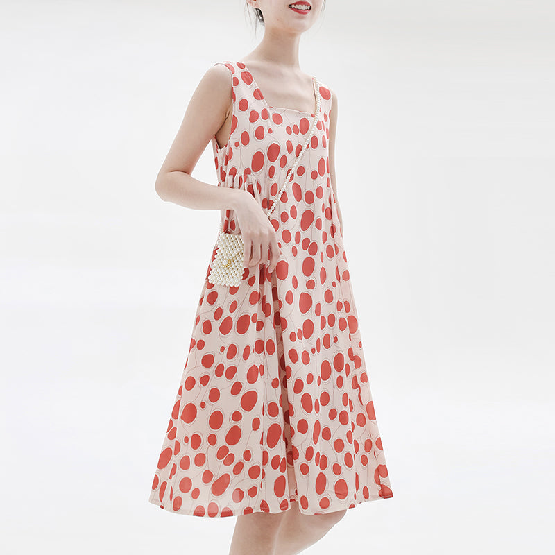 spring and summer new Korean version of the retro red wave point vest sleeveless dress
