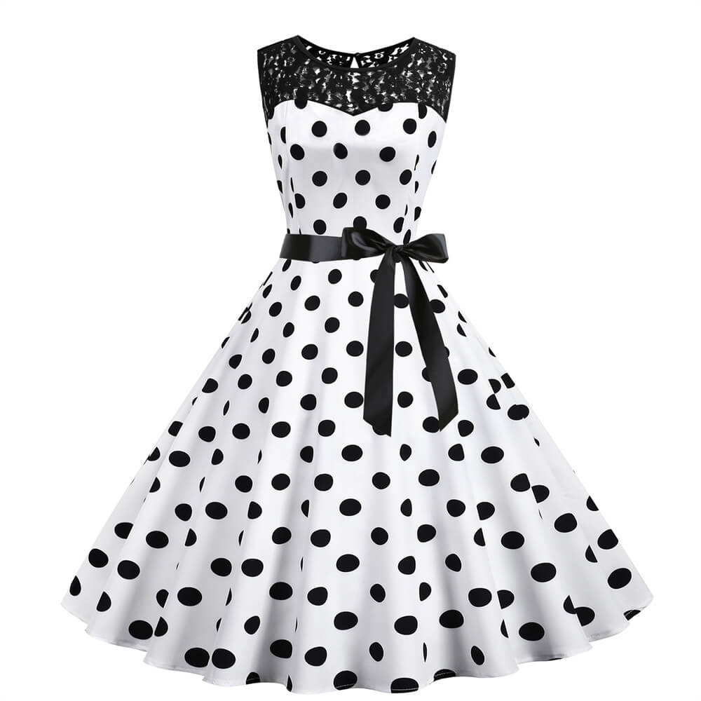 1950s Lace Polka Dot Belted Dress